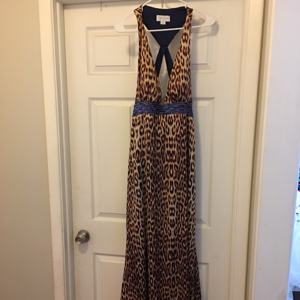 Leopard prom dress with blue sequins